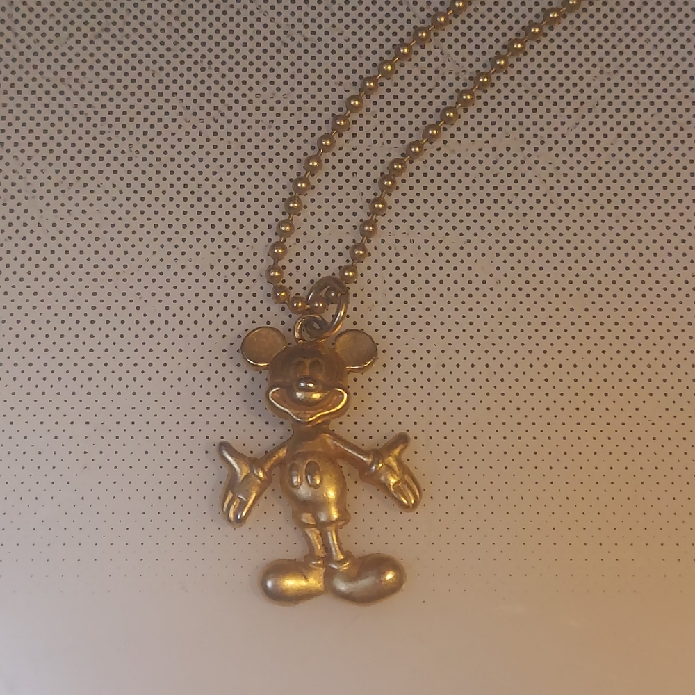 Mickey Brushed Gold With movable head body pendant necklace V rare collectors